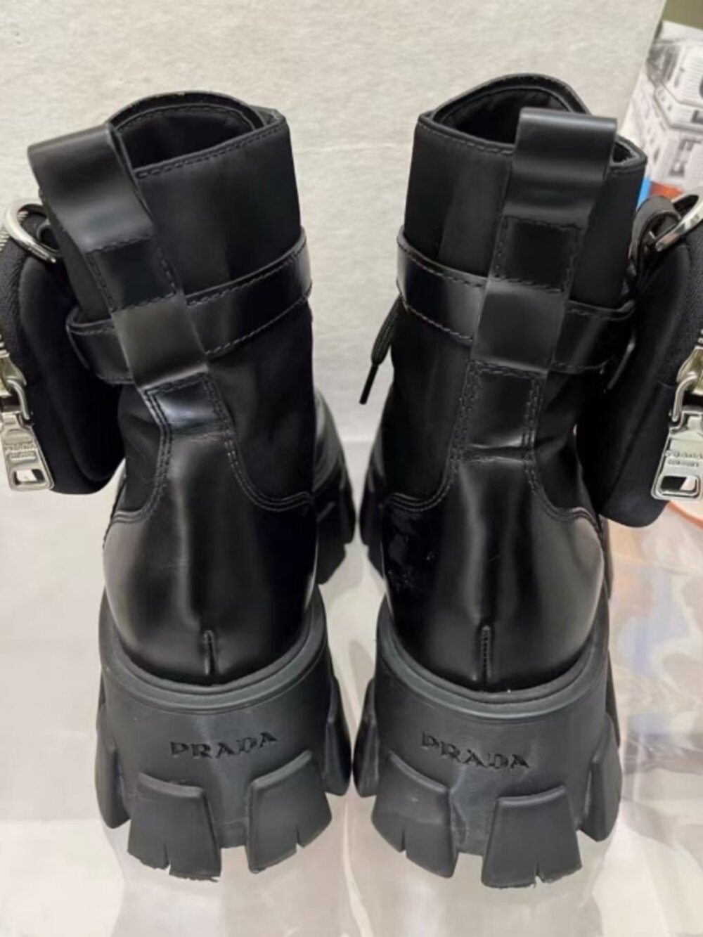 Prada Black Lug-Sole Platform Boots - Picture 3 of 4